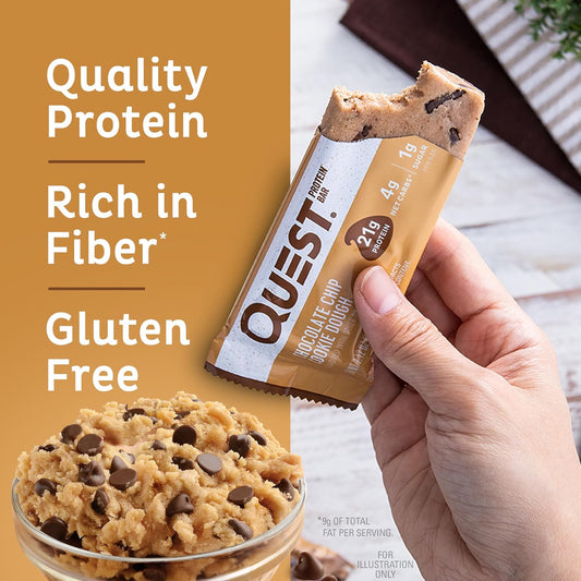 Quest Nutrition Chocolate Chip Cookie Dough Protein Bars, High Protein, Low Sugar, Keto Friendly, Gluten Free, 12 Ct