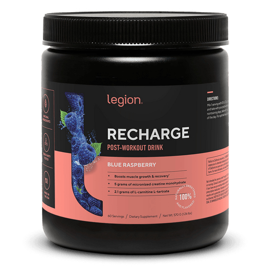 LEGION RECHARGE Post-Workout Supplement – Blue Raspberry Flavor | 60 Servings | Includes Creatine for Muscle Recovery & Strength