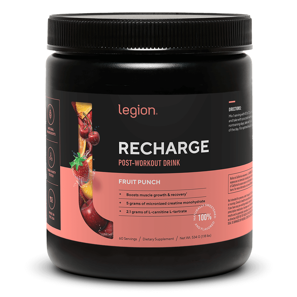 LEGION RECHARGE Post-Workout Supplement – Fruit Punch Flavor | Includes Creatine for Muscle Recovery, Strength & Endurance