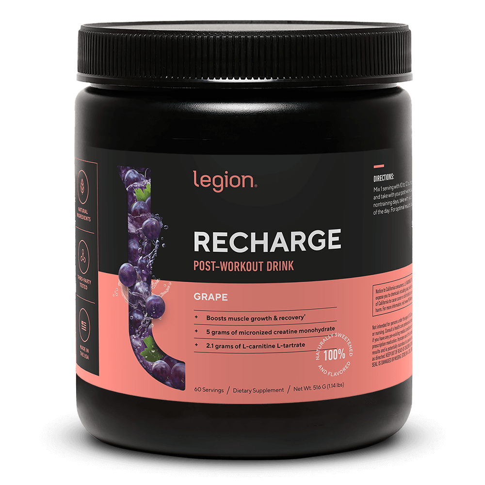LEGION RECHARGE Post-Workout Supplement – Grape Flavor | 60 Servings | Includes Creatine for Muscle Recovery, Strength & Endurance