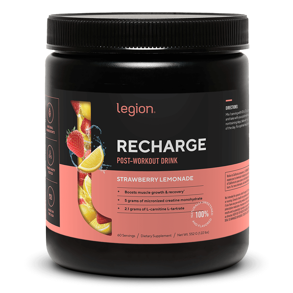 LEGION RECHARGE Post-Workout Supplement – Strawberry Lemonade Flavor | Includes Creatine for Muscle Recovery, Strength & Endurance