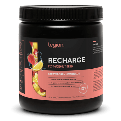 LEGION RECHARGE Post-Workout Supplement – Strawberry Lemonade Flavor | Includes Creatine for Muscle Recovery, Strength & Endurance