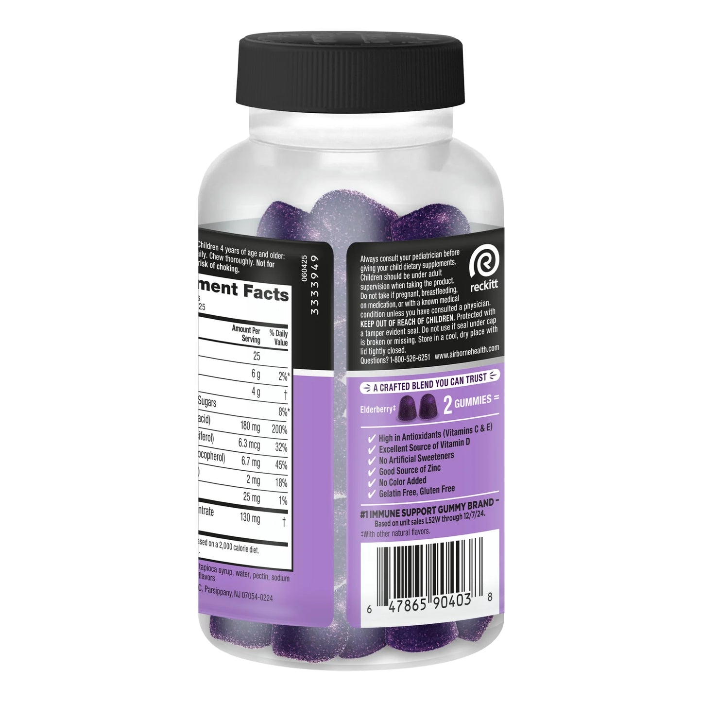 Airborne Immune Support Gummies – Vitamin C & Zinc Multivitamin (50ct Elderberry)