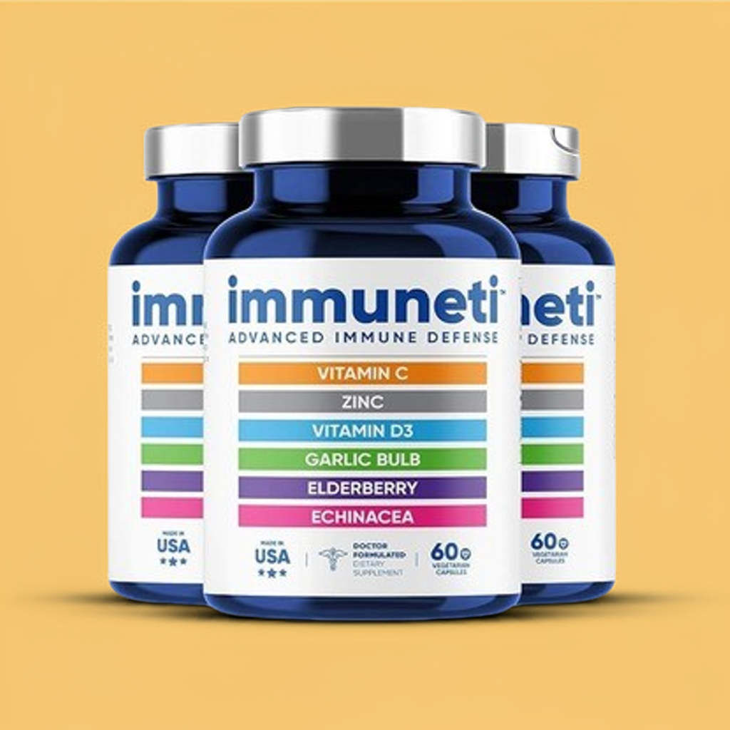 Immuneti - 6-in-1 Immune Support: Vit C, D3, Zinc, Elderberry, Garlic, Echinacea - 3 Pack