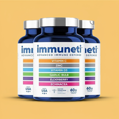 Immuneti - 6-in-1 Immune Support: Vit C, D3, Zinc, Elderberry, Garlic, Echinacea - 3 Pack
